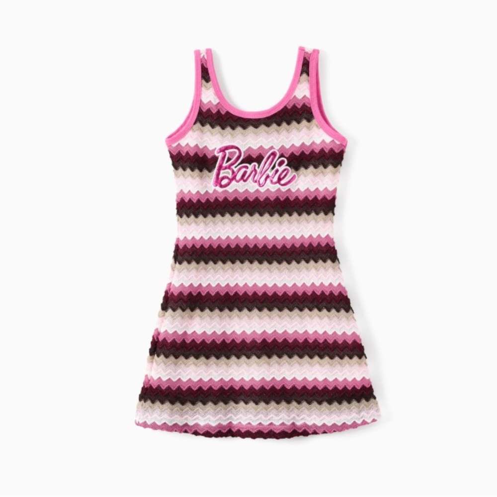 Barbie 1pc Embroidered Striped Sleeveless Knitted Girl Dress